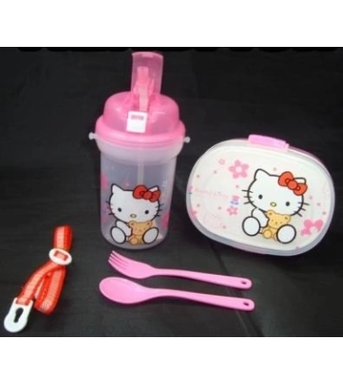 Kit Porta Comidas Y Vaso Pitillo Hello Kitty Colegio Niñas