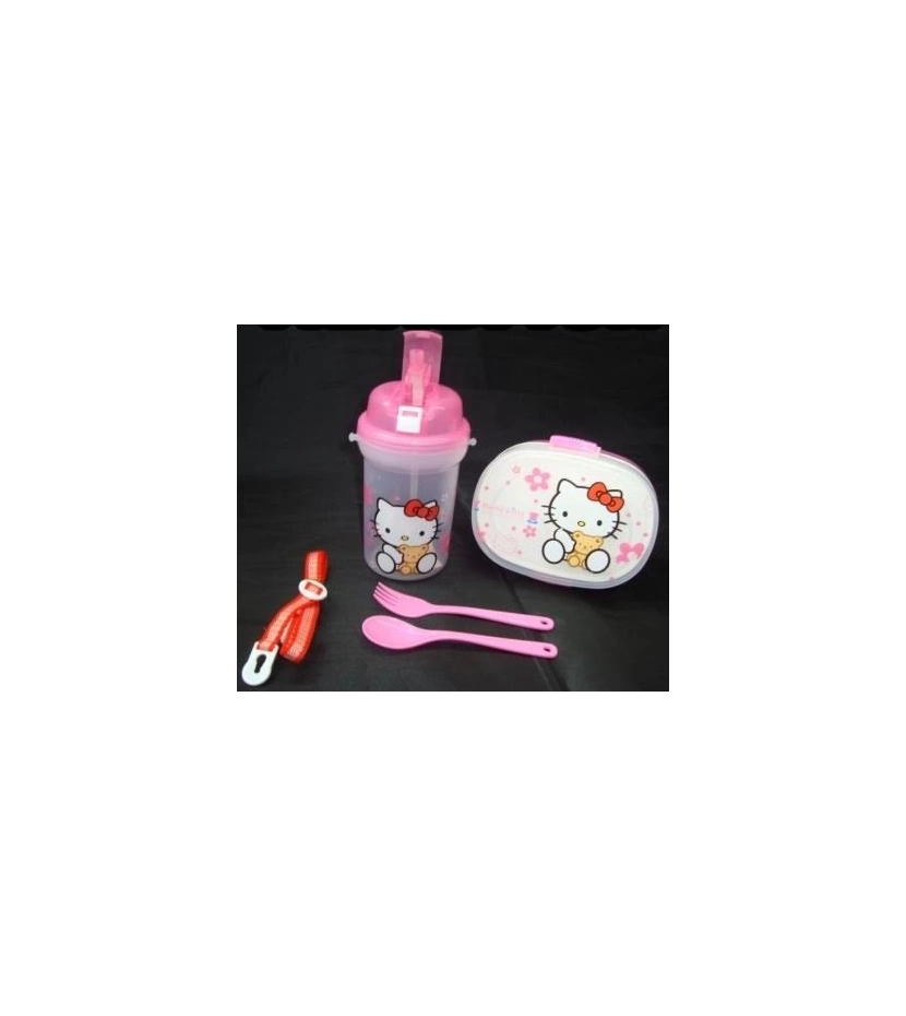 Kit Porta Comidas Y Vaso Pitillo Hello Kitty Colegio Niñas - VALMARA