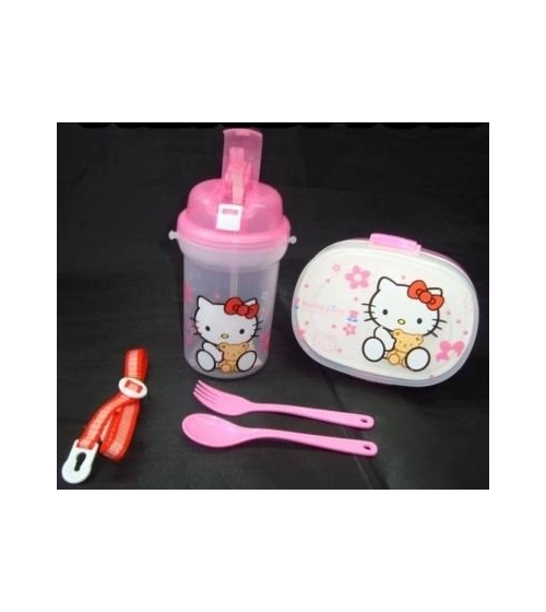 Kit Porta Comidas Y Vaso Pitillo Hello Kitty Colegio Niñas