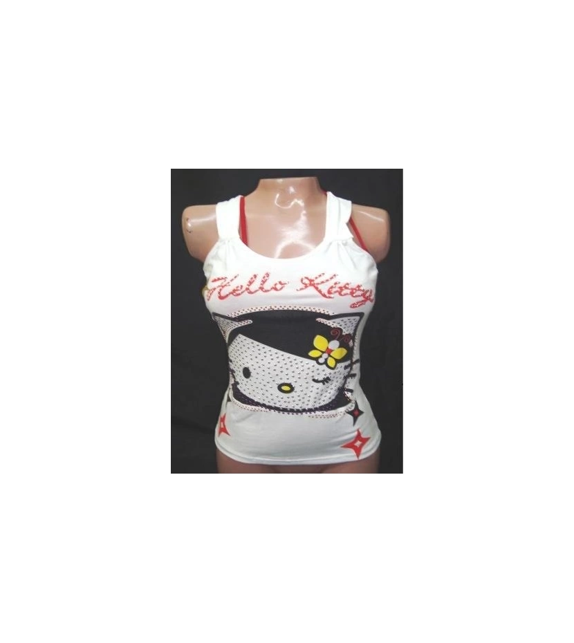 Blusas Camiseta Tiras Esqueleto Hello Kitty Con Piedras Brillantes - VALMARA
