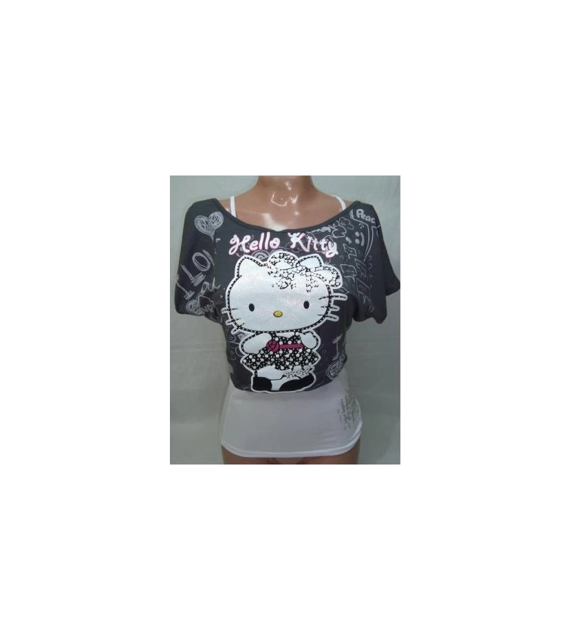 Blusas Camisetas Manga Corta Hello Kitty Con Estampado Y Piedras Brillantes - VALMARA