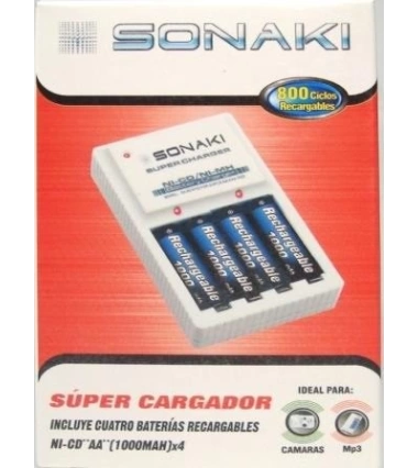 Cargador Aa Y Aaa + 4 Baterias Recargables Aa 1000Mah Sonaki
