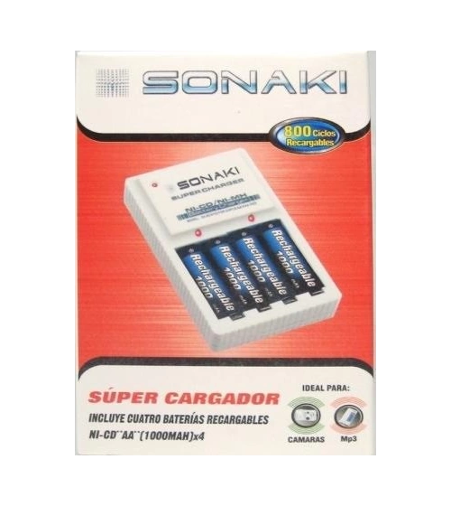 Cargador Aa Y Aaa + 4 Baterias Recargables Aa 1000Mah Sonaki