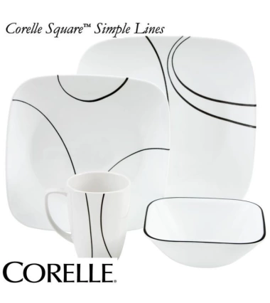 Vajilla Corelle Corel Square Cuadrada Simple Lines 16 Pcs