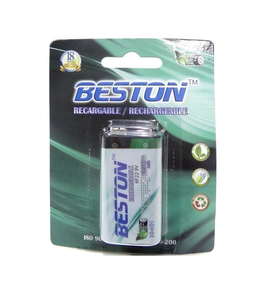 Pila Bateria Recargable Beston Ni-Mh Cuadrada 9V 6F22 250Mah - VALMARA