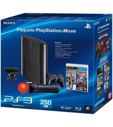 Consola Playstation 3 Ultra Slim 250Gb + Kit Move + 1 Control + 2 Juegos