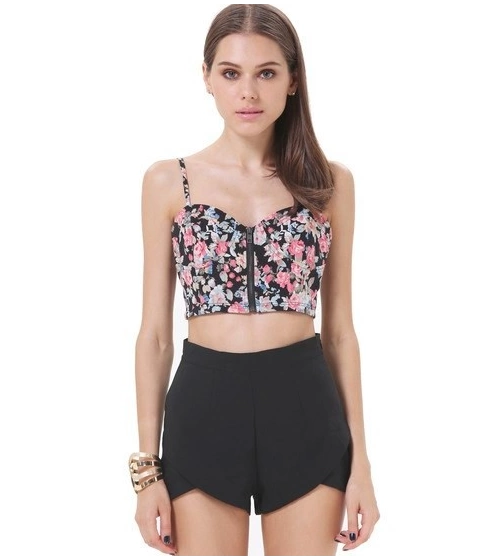 Chaleco Crop Top Floral Con Cremallera Disponible Talla M