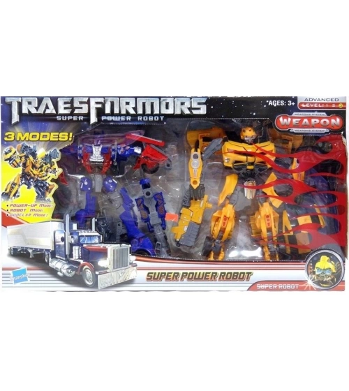 Kit 2 Muñecos Robots Transformer Camaro Bumblebee Y Mula Optimus Prime