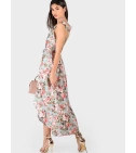 Vestido Asimétrico Espalda Cruzado Tela Estampada Floral Rosas - VALMARA