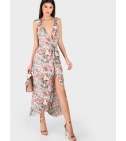 Vestido Asimétrico Espalda Cruzado Tela Estampada Floral Rosas - VALMARA