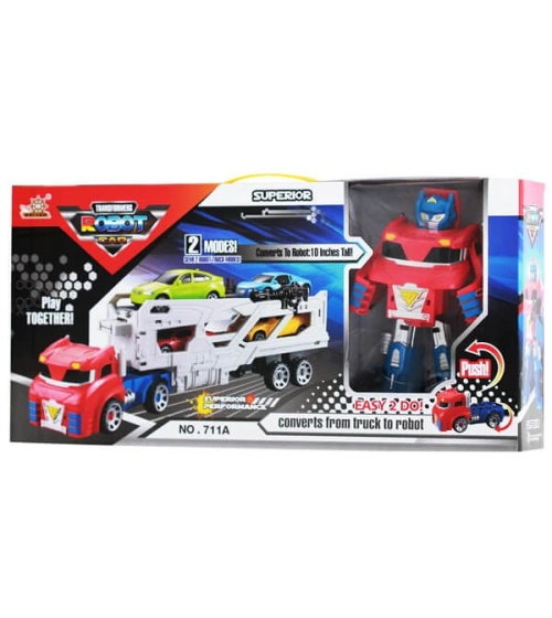 Mula Camion Transformer Robot Optimus Prime Niñera Incluye 4 Autos