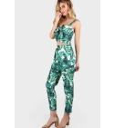 Conjunto Dos Piezas Para Mujer Pantalón Y Crop Top Print Hojas Tropicales - VALMARA