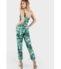 Conjunto Dos Piezas Para Mujer Pantalón Y Crop Top Print Hojas Tropicales - VALMARA