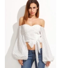 Blusa Cuello Bandeja Con Mangas Farol Color Blanca Talla Xs Disponible - VALMARA