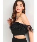 Crop Top Fashionista Negro Con Flecos Talla Xs Disponible - VALMARA