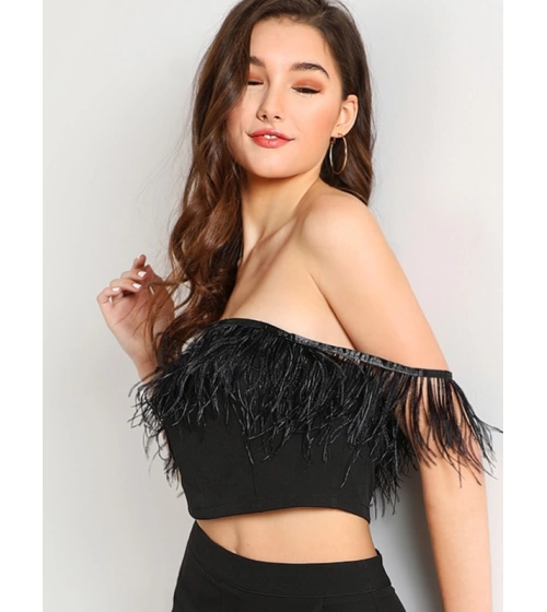 Crop Top Fashionista Negro Con Flecos Talla Xs Disponible