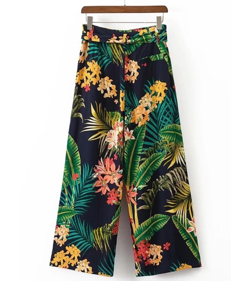 Pantalón Largo Culotte Estampado Floral Tropical Para Mujeres Disponible Talla S