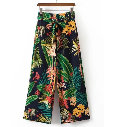 Pantalón Largo Culotte Estampado Floral Tropical Para Mujeres Disponible Talla S