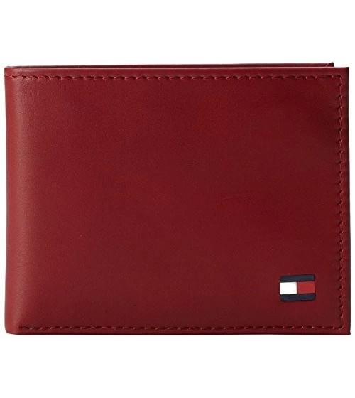 Billetera En Cuero Para Hombre Tommy Hilfiger Dore Passcase Color Rojo