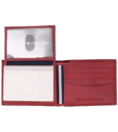 Billetera En Cuero Para Hombre Tommy Hilfiger Dore Passcase Color Rojo