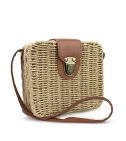 Bolso De Hombro Tejido Fibra Natural Paja Satchel Cuadrado Café - VALMARA