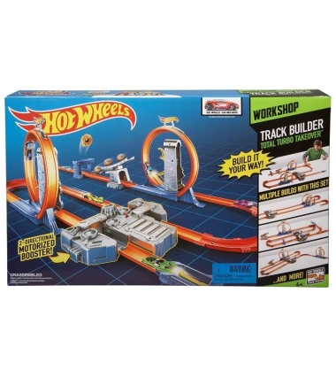 Pista Hot Wheels Track Builder Total Turbo Takeover Motorizada Giros 360°