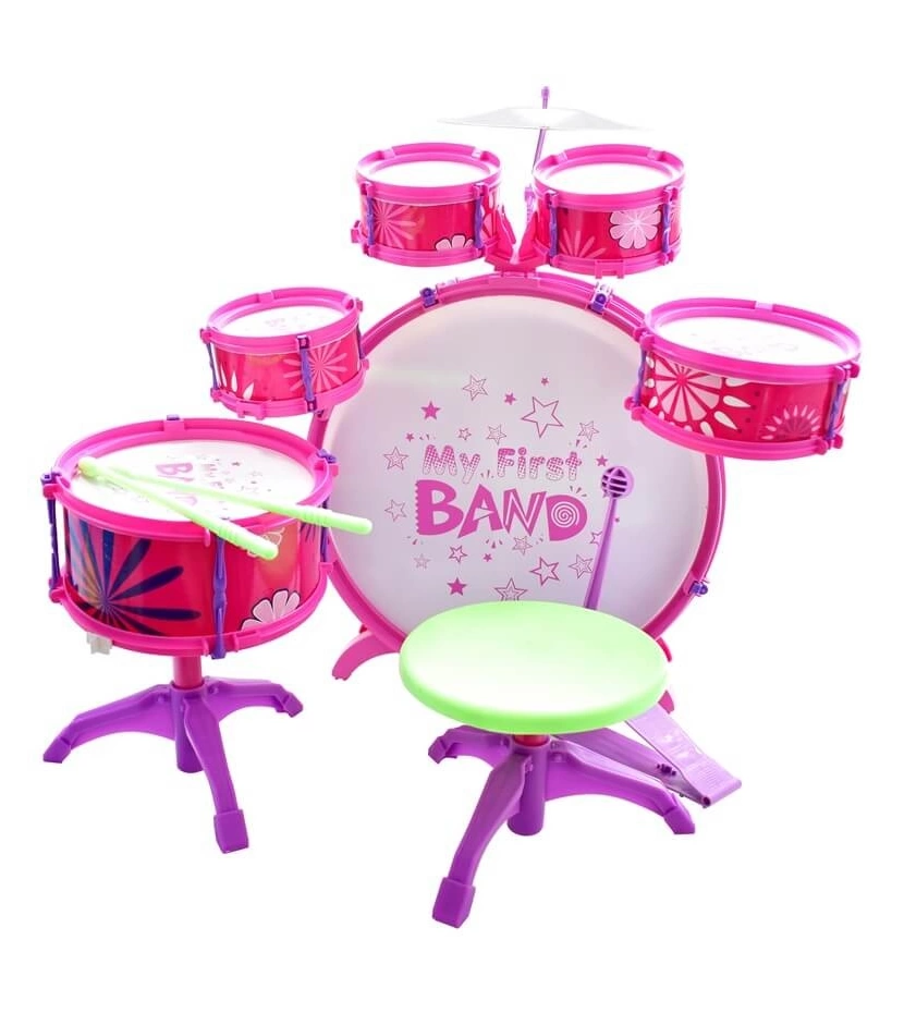 Bateria Percusión De Juguete Para Niñas Con 6 Tambores Y Silla Rosada - VALMARA Bateria Percusión De Juguete Para Niñas Con 6 Tambores Y Silla Rosada - VALMARA
