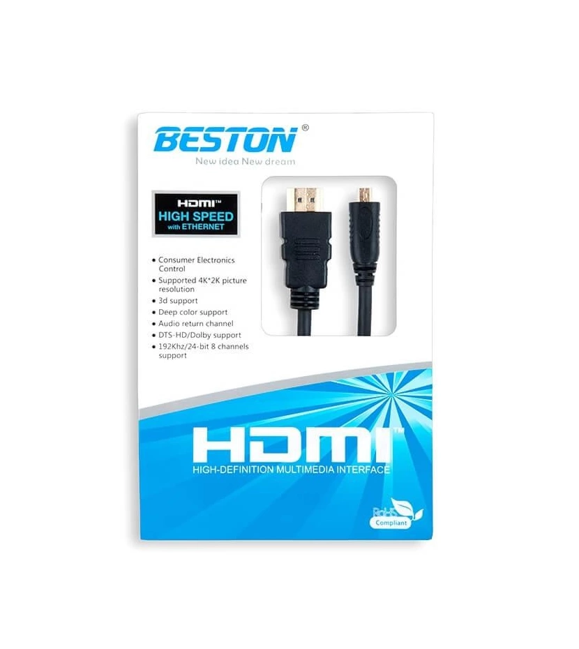 Cable Hdmi A Micro Hdmi Tipo D 1,8M Beston Con Ethernet Compatible Con 2K Y 4K - VALMARA