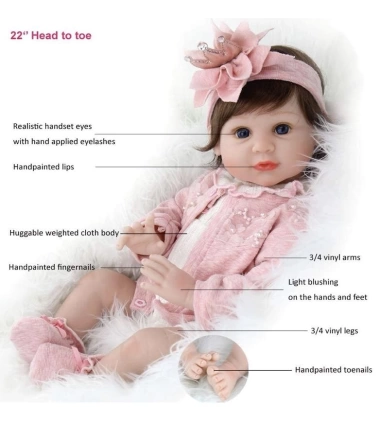 Muñeca Bebe Reborn Aori 22" Con Osito De Peluche