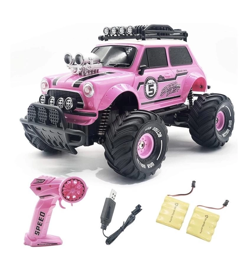 Carro Mini Cooper Monster Truk Rosado Para Batería Recargable - VALMARA