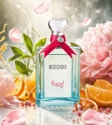 Imagen ambientada del perfume Moschino Funny 100 ML Mujer EDT con notas de Naranja Amarga, Té Verde, Peonía, Pimienta Rosa. - VALMARA