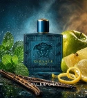 Imagen ambientada del perfume Versace Eros 100 ML Hombre EDT con notas de Aceite De Menta, Vainilla, Manzana Confitada, Limón... - VALMARA