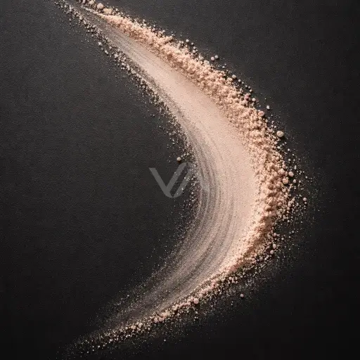 Acorde atalcado en perfumería representado con una textura suave y polvorosa en una composición minimalista, elegante y sensorial.