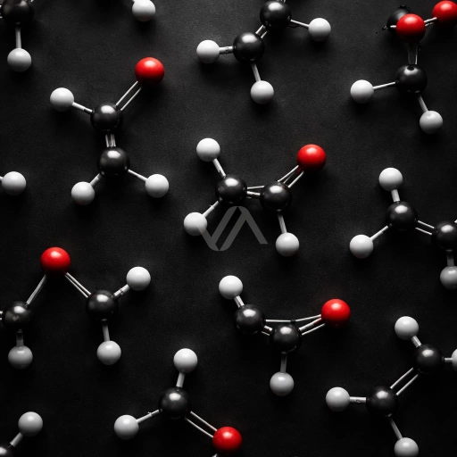 Acorde aldehídico representado con estructuras moleculares sobre fondo oscuro, en una composición limpia, abstracta y luminosa.