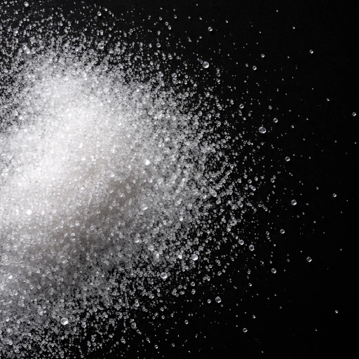 Acorde dulce en perfumería representado con cristales de azúcar sobre fondo oscuro, evocando una sensación golosa, envolvente y brillante.