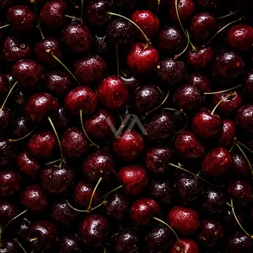 cerezas rojas en composición vibrante y brillante, con textura jugosa que evoca un acorde afrutado, dulce y sensual.