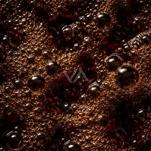 Acorde cola representado con burbujas oscuras y efervescentes en una composición intensa, dulce y vibrante.